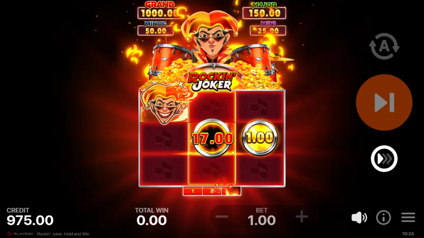Joker's Multipliers stacking in Rockin' Joker Bonus Game – x3 and x4 cell multipliers active with Bonus symbol landing
